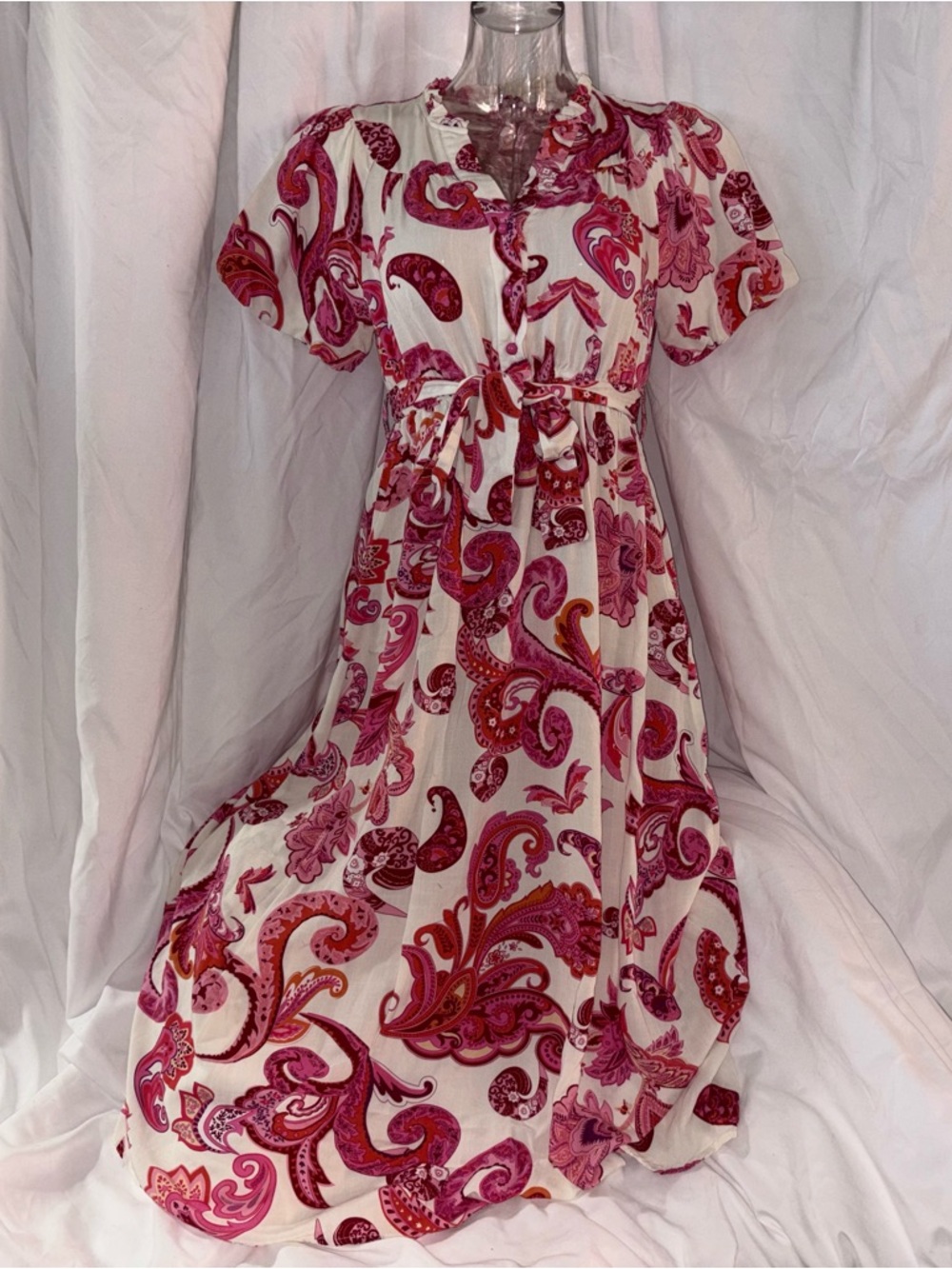 Kirundo Paisley Tie Waist Midi Dress Small 100% Viscose Pockets